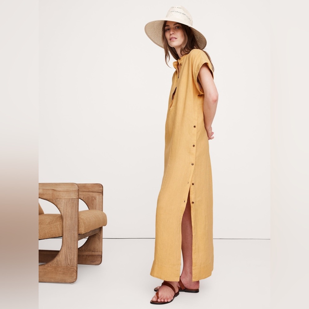 NEW! Banana Republic Stone Facade Linen Kaftan Maxi Dress - Size Medium 🌎 - Picture 2 of 5